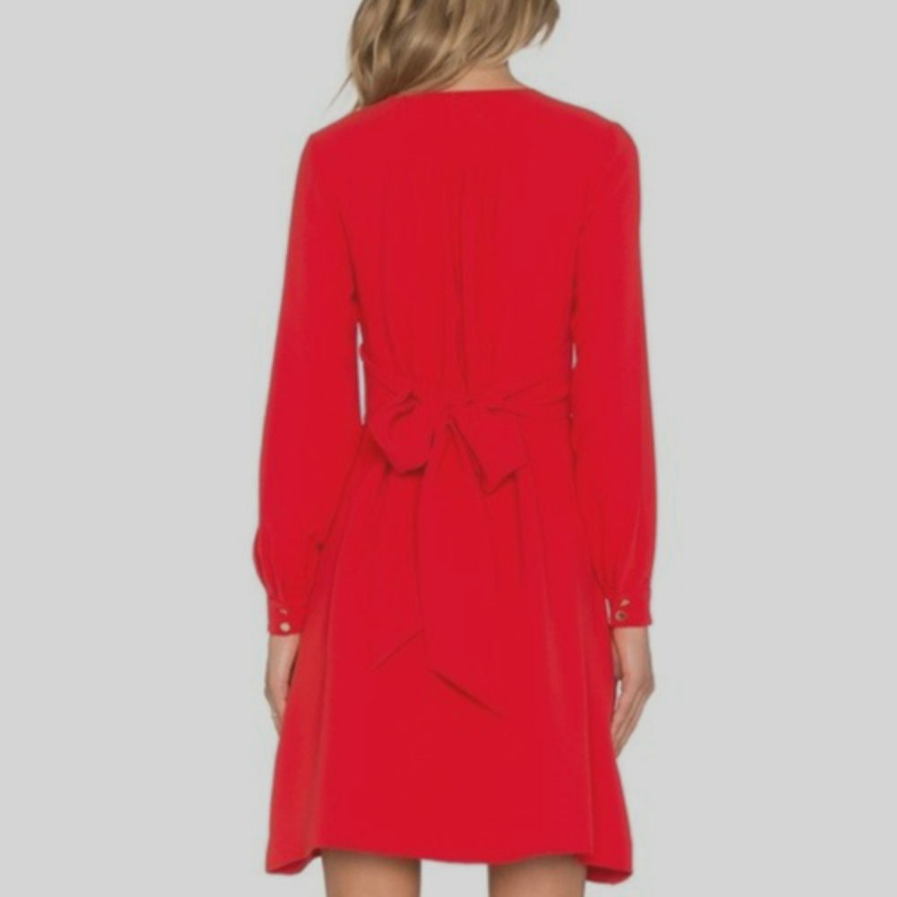 Kate Spade Tie Waist Faux Wrap Dress Size 10 Red Long Sleeves Festive Holiday - Picture 9 of 15